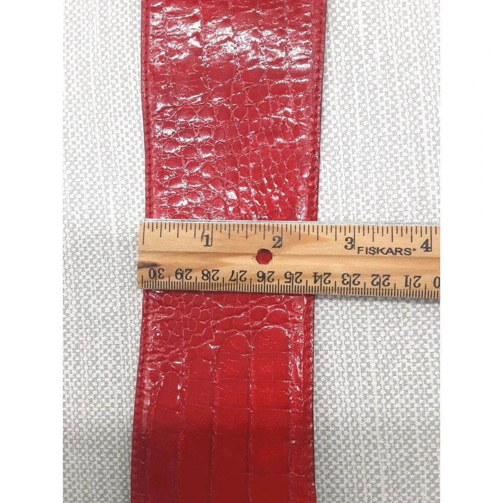 Donna Karan Wide Vintage Medium Belt Genuine Caiman Crocodile Red Rare Patent